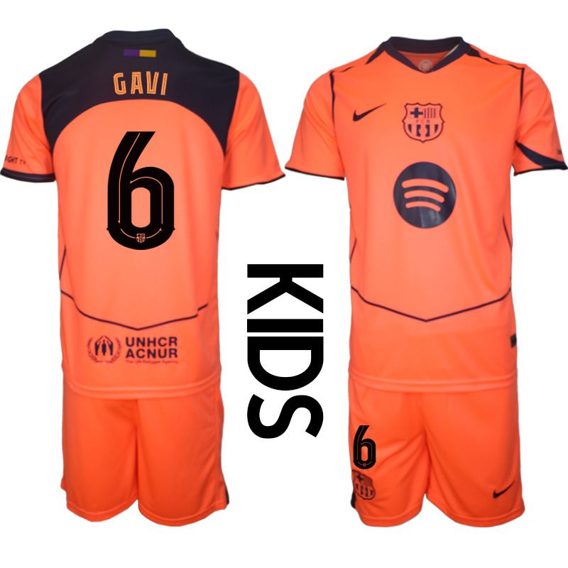 Youth 2025-2026 Club Barcelona away orange #6 Soccer Jersey